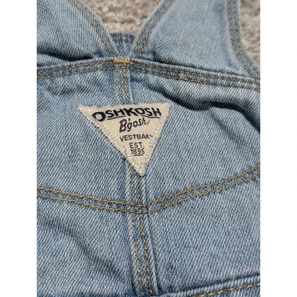 OshKosh Bgosh 12M Denim Overall Dress Tiered Ruffle Geometric Floral‎ Print Blue